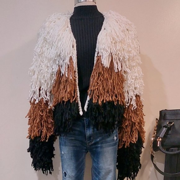 💋BOHO CHIC💋 Gorgeous Color Block Shaggy Cardigan - Picture 9 of 13